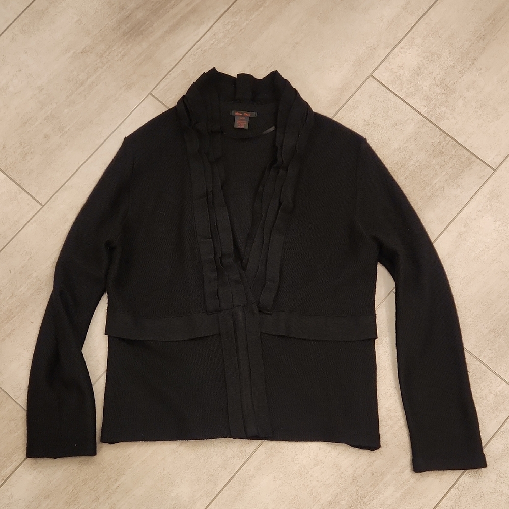 Alison Sheri Brand Black Cardigan with Ruffle Trim Womens XL
